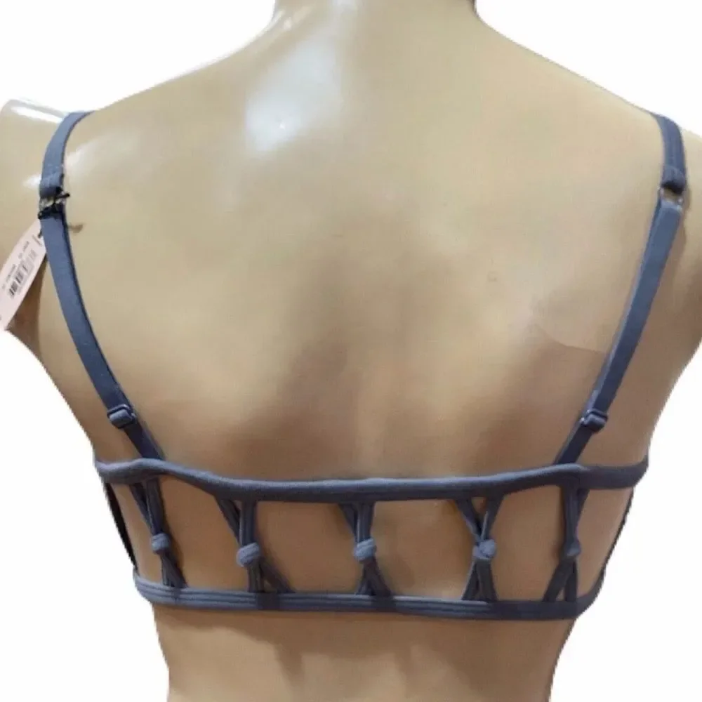 Victoria’s Secret Set sexy Strappy cotton unlined bralette bra & panty gray M